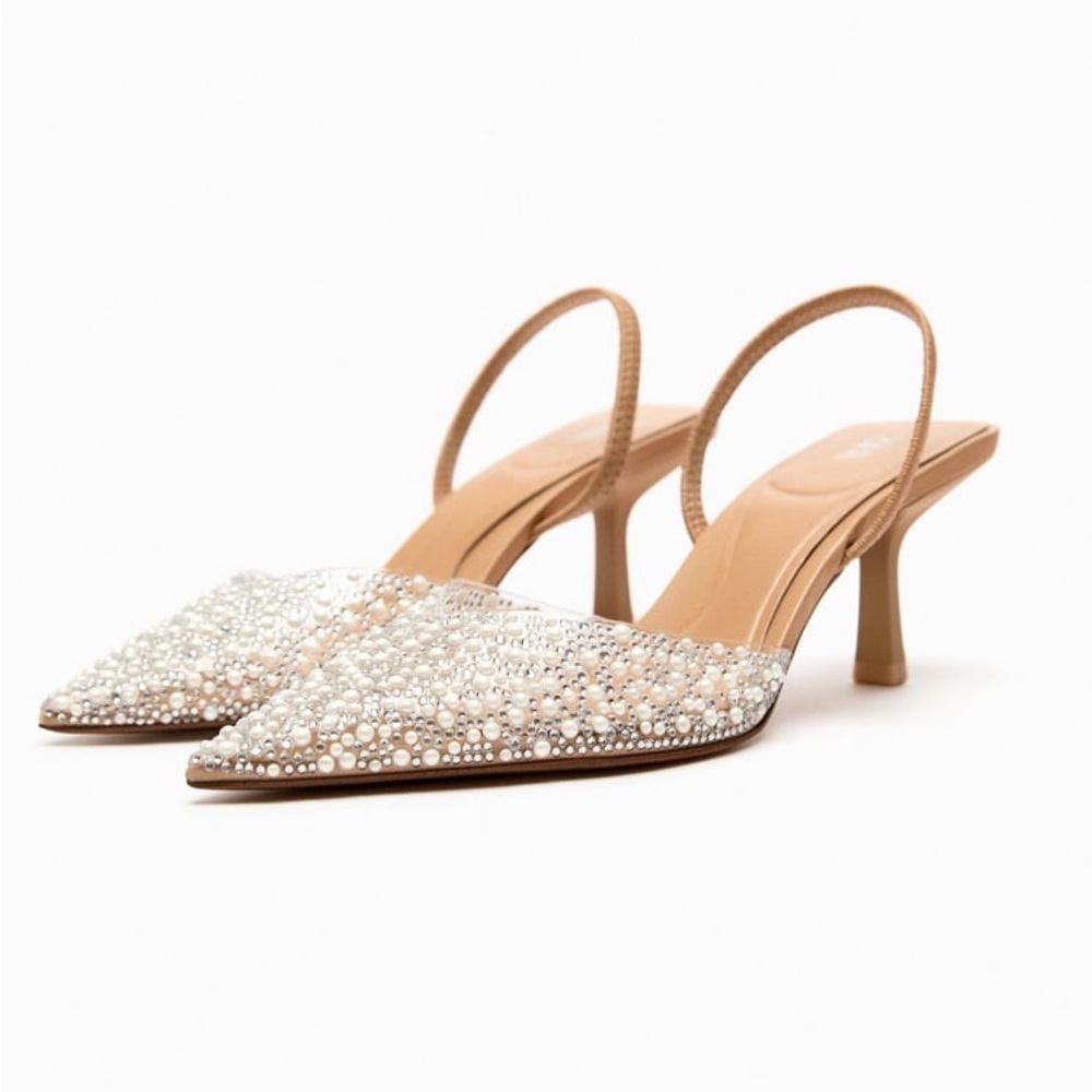 Zara - Pearl Heeled Slingbacks - Size 7.5